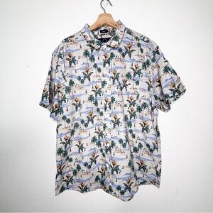 Even Tide Kai Linen Tripical Button Down Short Sleeve Shirt Size XL NWT